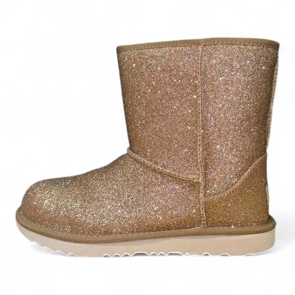 NEW UGG kid's classic short ii glitter boot in gold